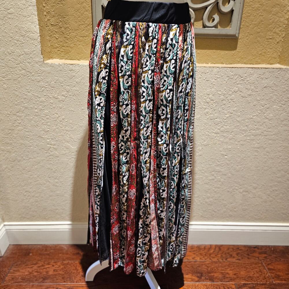 Soft Surroundings PL Boho Patchwork Maxi Skirt Rayon India Gypsy Cottagecore - Picture 4 of 11